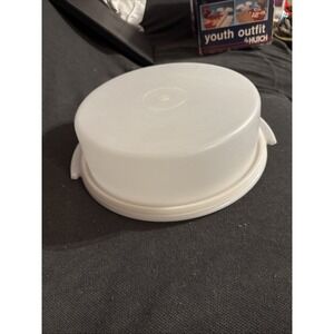 Vintage Tupperware White 8" Pie Carrier-Keeper with Handle VGUC‎